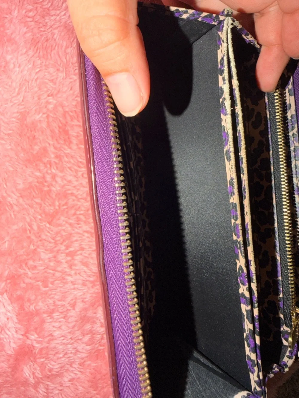 Authentic Dior Purple Patent Leather Trotter Long Zip Wallet.